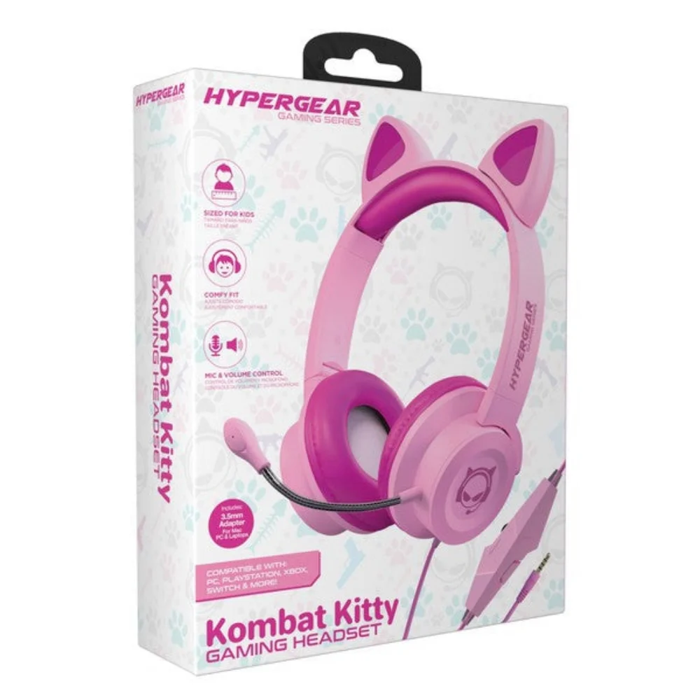 Youth Kombat Kitty Gaming Headset Microphone Kids Cat Headphones Earphones